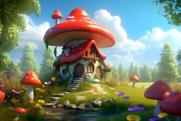 House with mushroom head, amusement park, fantasy, cute