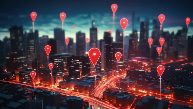 Gps navigator icon over city abstract background. Generative ai.