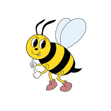 Bee illustration retro style, retro bee illustration, bee character design in retro style