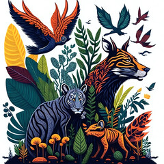Fototapeta na wymiar Colorful illustration for World Wildlife Day with flora artwork 
