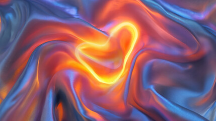 Obraz premium Neon love: Small neon heart shines through fluorescent fabric.