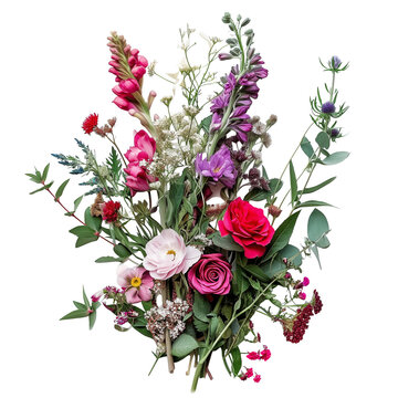 A bunch of Flowers arranged against a isolated on transparent background