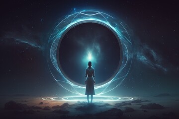 Woman in Front of a Portal Generative AI