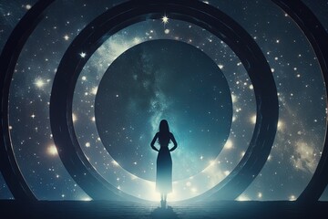 Woman in Front of a Portal Generative AI