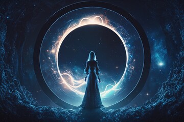 Woman in Front of a Portal Generative AI