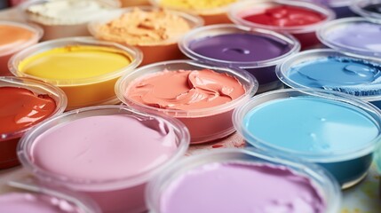 A colorful array of pastel paints for a soft effect.