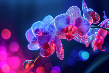 Neon orchids on a black background