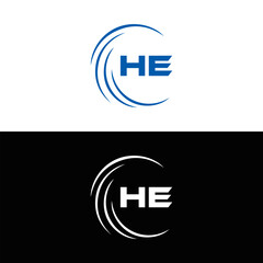 HE logo. H E design. White HE letter. HE, H E letter logo SET design. Initial letter HE linked circle uppercase monogram logo. H E letter logo SET vector design. HE letter logo design five