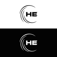 HE logo. H E design. White HE letter. HE, H E letter logo SET design. Initial letter HE linked circle uppercase monogram logo. H E letter logo SET vector design. HE letter logo design five