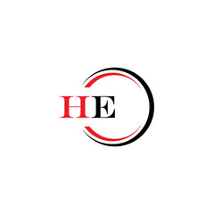 HE logo. H E design. White HE letter. HE, H E letter logo SET design. Initial letter HE linked circle uppercase monogram logo. H E letter logo SET vector design. HE letter logo design five
