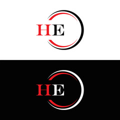 HE logo. H E design. White HE letter. HE, H E letter logo SET design. Initial letter HE linked circle uppercase monogram logo. H E letter logo SET vector design. HE letter logo design five