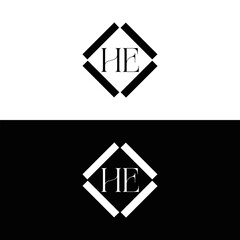 Obraz premium HE logo. H E design. White HE letter. HE, H E letter logo SET design. Initial letter HE linked circle uppercase monogram logo. H E letter logo SET vector design. HE letter logo design five