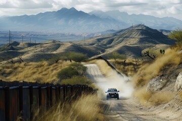 Customs and Border patrol on the border between Mexico and the United States - obrazy, fototapety, plakaty