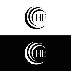 HE logo. H E design. White HE letter. HE, H E letter logo SET design. Initial letter HE linked circle uppercase monogram logo. H E letter logo SET vector design. HE letter logo design five