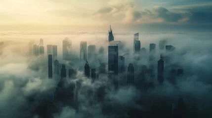 Fotobehang Cloud-Cloaked Towers © Saltanat
