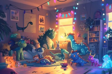 Transformation of a room into a magical zoo, where toys come to life as adorable magical creatures. The scene allows children to create their own stories and care for their whimsical pets