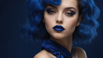 close up female model wearing blue lipstick