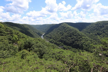 Obraz premium Landscape in the mountains near the New River Gorge National Park and Preserve bridge. Victor, West Virginia.