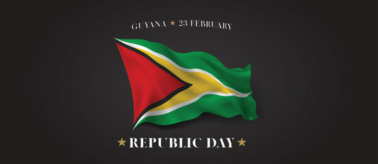 Guyana republic day vector banner, greeting card - obrazy, fototapety, plakaty