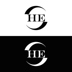 Obraz premium HE logo. H E design. White HE letter. HE, H E letter logo SET design. Initial letter HE linked circle uppercase monogram logo. H E letter logo SET vector design. HE letter logo design five