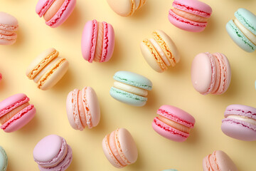 Obraz premium Pattern from macaroons on a pastel yellow background