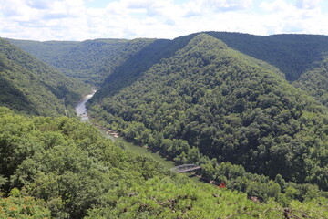 Obraz premium Landscape in the mountains near the New River Gorge National Park and Preserve bridge. Victor, West Virginia.