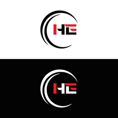 HE logo. H E design. White HE letter. HE, H E letter logo SET design. Initial letter HE linked circle uppercase monogram logo. H E letter logo SET vector design. HE letter logo design five
