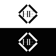 HE logo. H E design. White HE letter. HE, H E letter logo SET design. Initial letter HE linked circle uppercase monogram logo. H E letter logo SET vector design. HE letter logo design five