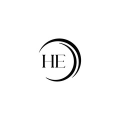 HE logo. H E design. White HE letter. HE, H E letter logo SET design. Initial letter HE linked circle uppercase monogram logo. H E letter logo SET vector design. HE letter logo design five