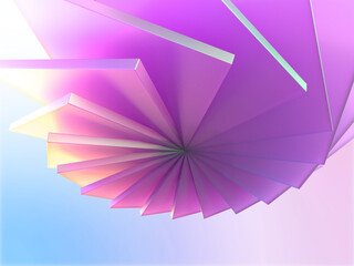 虹色に輝くクリスタルガラスの幾何学模様の3Dイラストレーション