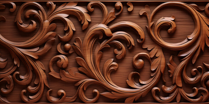 carved floral volute wooden wall texture, 
 A wooden decorative traditional pattern textured handmade carving artwork woodwork,