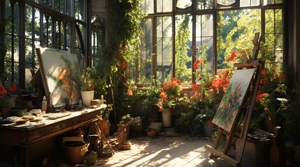 A painter's studio filled with natural light.