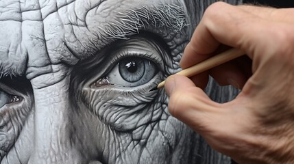 A painter using a stippling technique for texture.