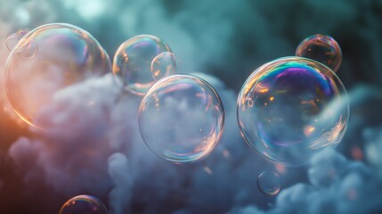 Colorful Soap Bubbles on Smoky Background