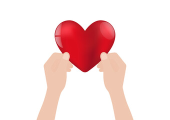 Hand Holding Red Heart on White Background. Concept of Valentine's Day and Mother's Day Concept. Vector Illustration. 