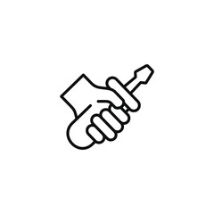 Hand holding screwdriver line icon isolated on transparent background