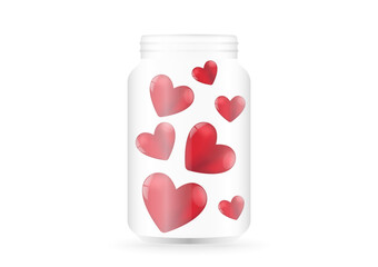 Glass Jar with Heart. Giving Love or Love Donation. Concept of Valentine's Day and Mother's Day Concept. Vector Illustration. 