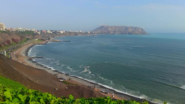 Beautiful Pacific Ocean coast in Miraflores city area in Lima, Peru.
