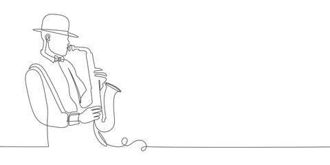 Jazzman playing saxophone one line art vector illustration