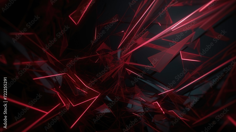Poster dark background of red dynamic broken lines. generative ai.