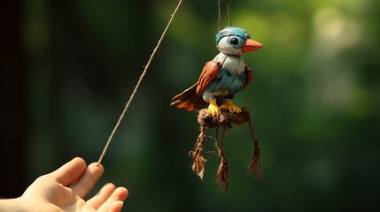 blur, hand, bird, toy, puppet, hang, cord