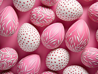 Fototapeta na wymiar Assorted Pink and White Easter Eggs in a Basket