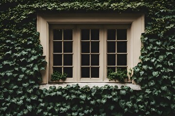 Fototapeta na wymiar Verdant Elegance - Dark Green Ivy Wall Providing a Window to Nature