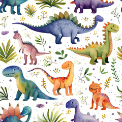 Cute dinosaur seamless pattern background.
