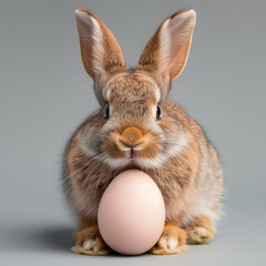 Fototapeta na wymiar Rabbit Holding an Egg in Its Mouth.
