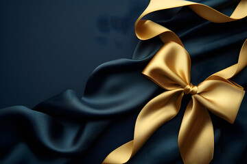 Luxury golden bow and ribbon on background. - obrazy, fototapety, plakaty