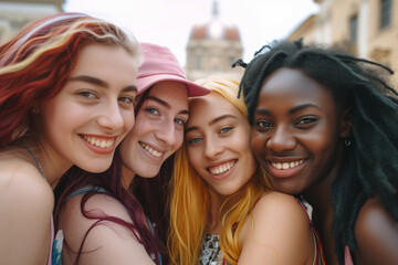 Fototapeta premium Group of Young Women Standing Together on International Womens Day