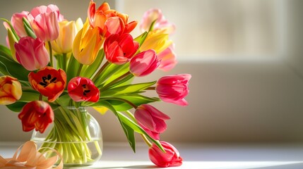 Colorful Flower-filled Vase on Womans Day, copy space