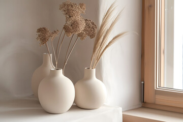Minimalist home decor with vases.