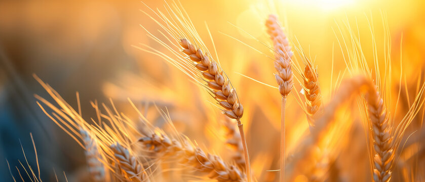 Golden Hour Beauty: Illuminated Wheat Ears Dancing in the Warm Sunset Light